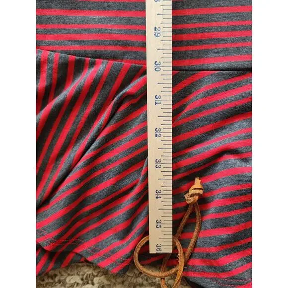 LuLaRoe Maurine Dress Women's Small Red Gtay Striped Bell‎ Sleeve - Picture 6 of 7